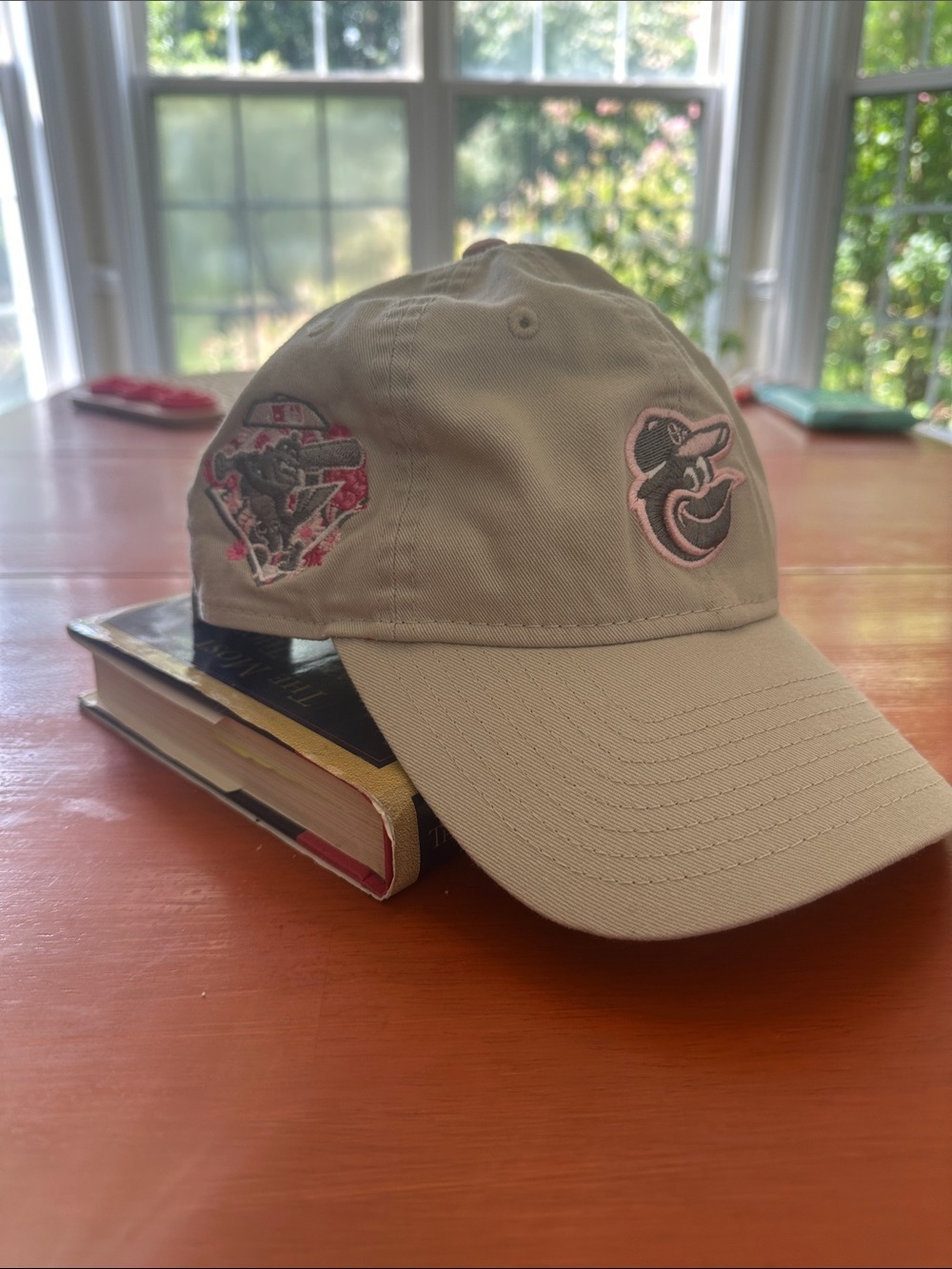 New Era Beige Baseball Cap with Pink Logo Accents